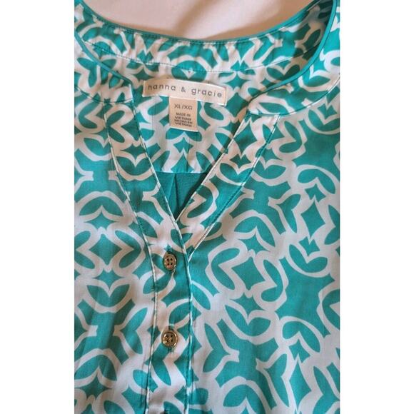 Hanna & Gracie Womens Top Blouse XL Sleeveless Green Batik V Neck Top - Picture 7 of 8